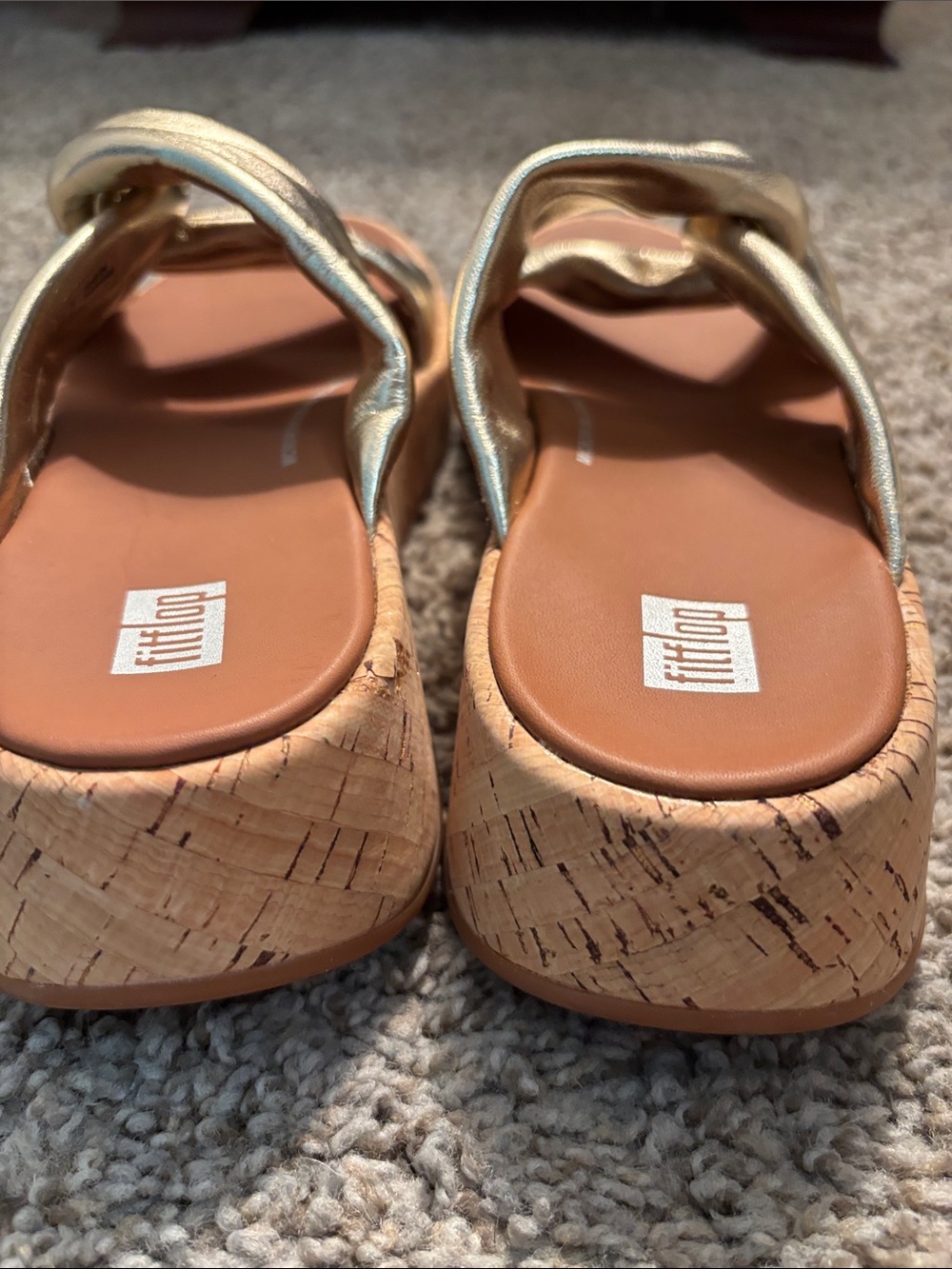 Fitflop F-Mode Leather Twist Platino Gold Cork Slide Sandal Size 6 - Picture 10 of 10
